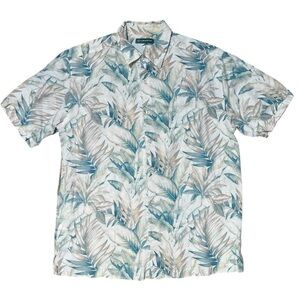 Cubavera White Blue Hawaiian Linen Blend‎ Shirt Medium Tropical Aloha Resortwear